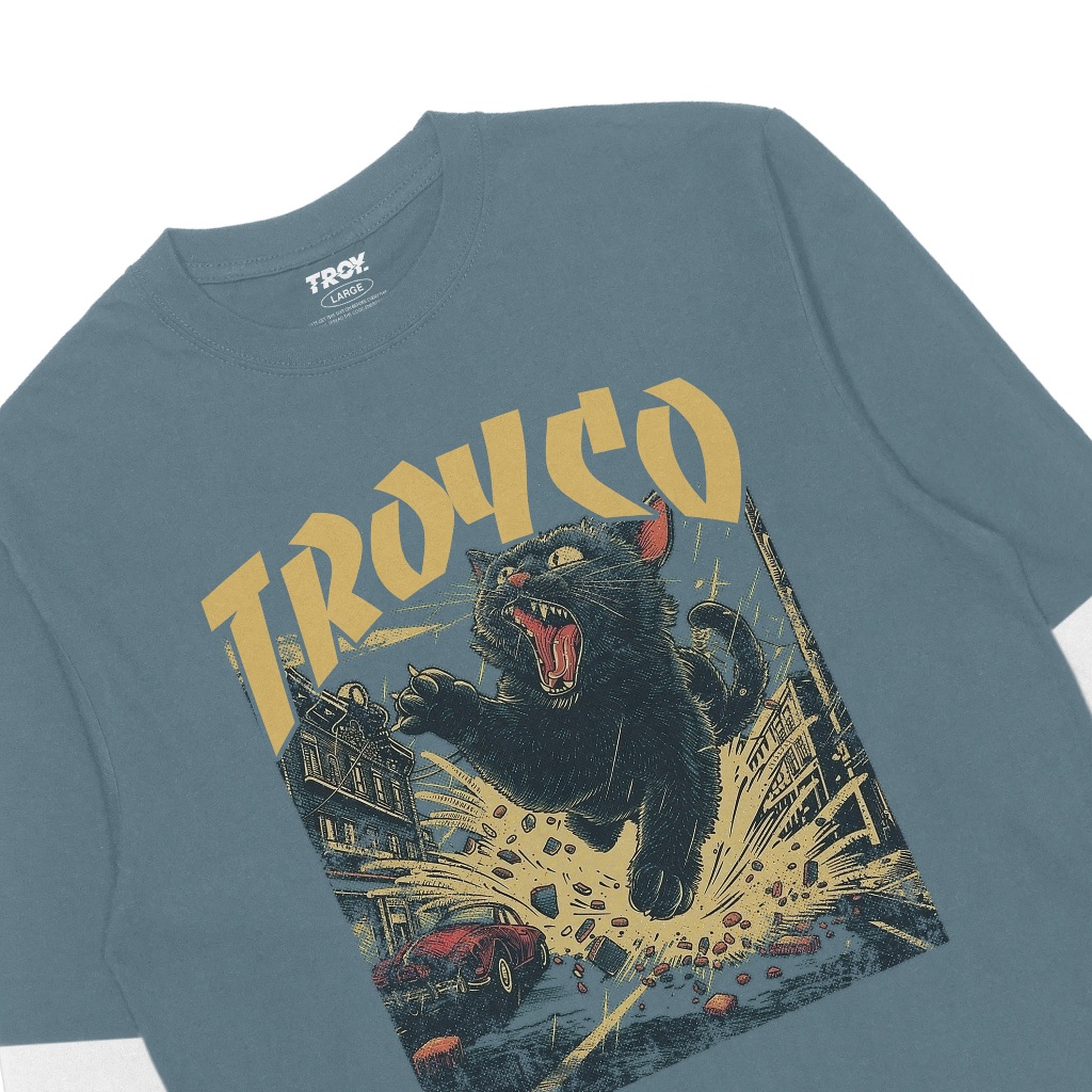 Troy Company Double Sleeve Longsleeve Tshirt Mineral Blue Rawr Meow DS 2934