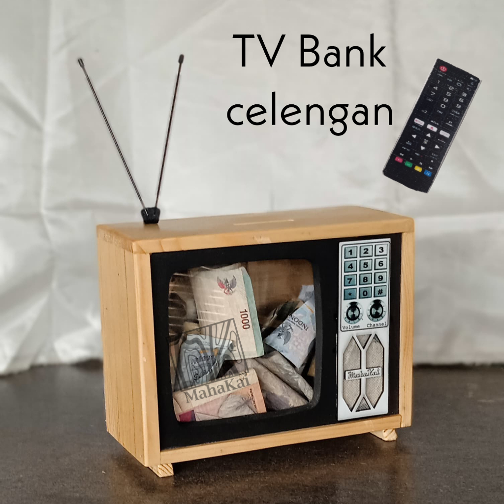 Celengan TV kayu jadul vintage television aesthetic hiasan dinding hadiah unik kotak kayu akrilik es