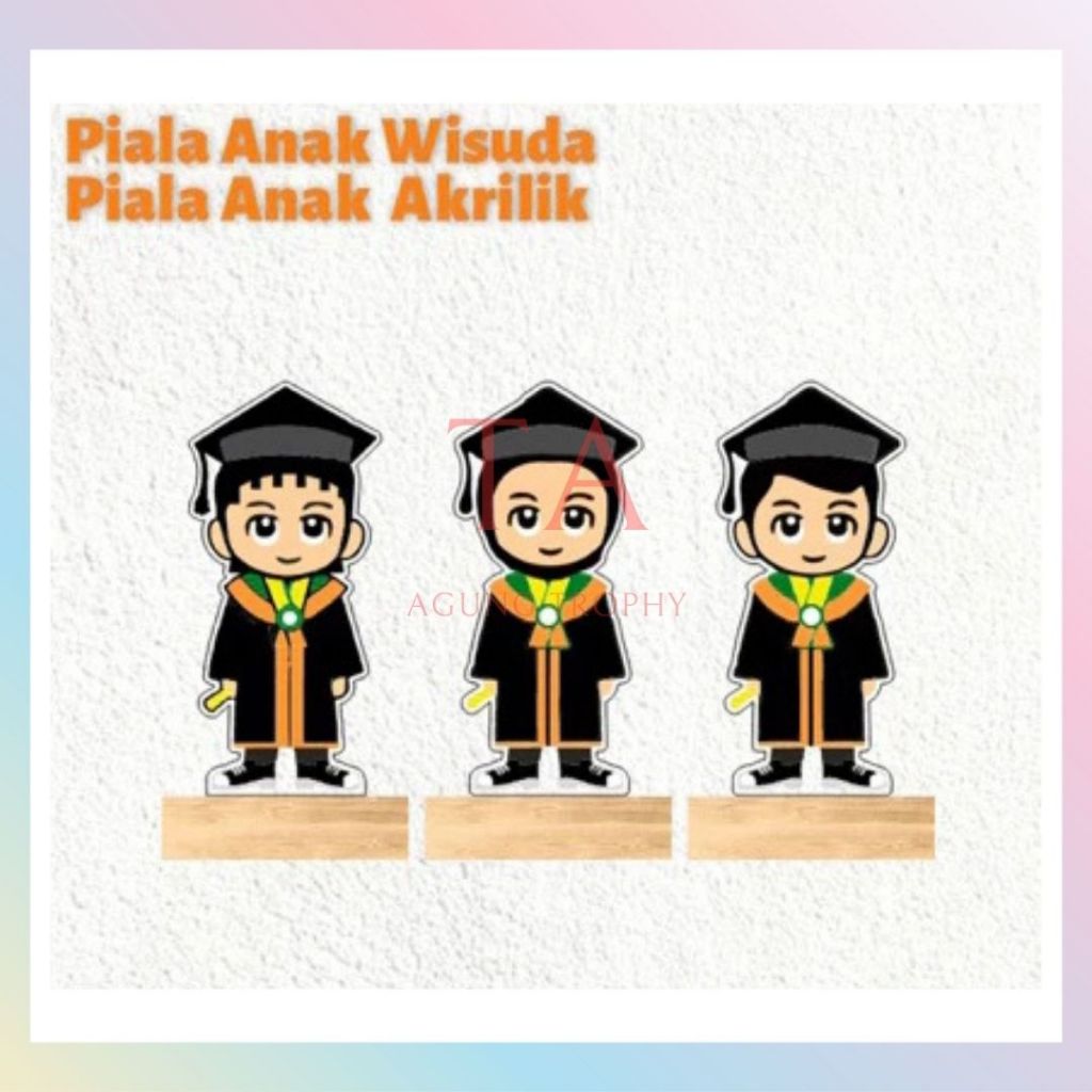 Piala Wisuda Akrilik Tatakan Kayu Custom Warna Plakat Wisuda Tatakan kayu