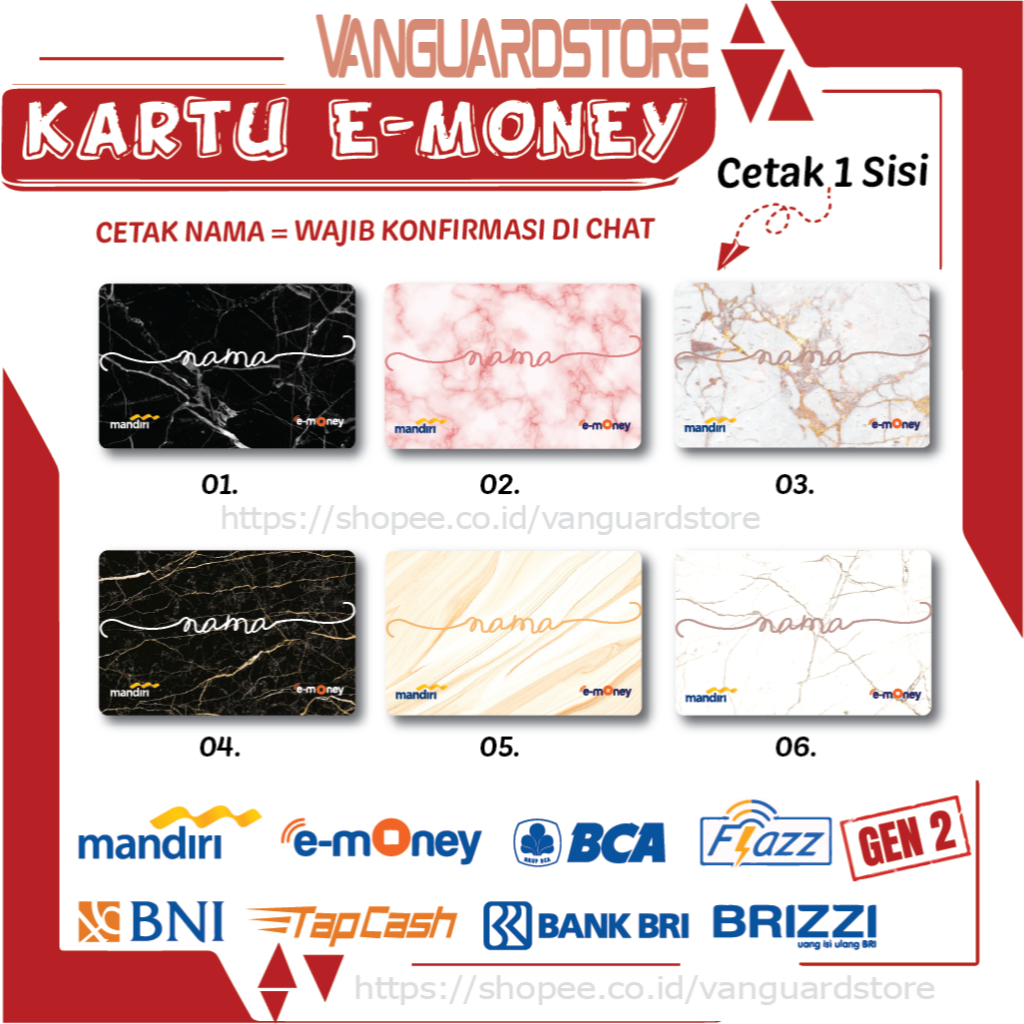 KARTU E MONEY E TOLL CUSTOM NAMA KRAMIK KUMPULAN MANDIRI FLAZZ BCA BNI TAPCASH BRIZZI BRI 1 SISI