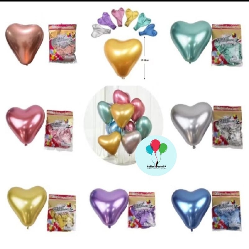 Balon Latex Metalik Chrome Love/Latex Chrome Bentuk Love 12inch