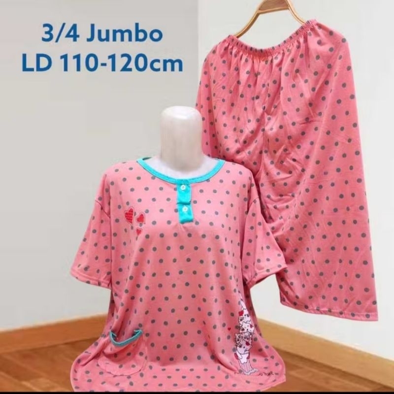 Setelan Baju Tidur Kaos Celana 3/4 Jumbo BabyDoll Wanita LD 110-120cm
