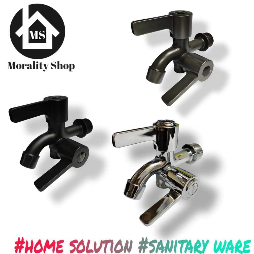 Kran air Cabang Double 3/4 inch Keran air Shower Cabang 2 Kran Bak air Kamar Mandi Kran Cabang