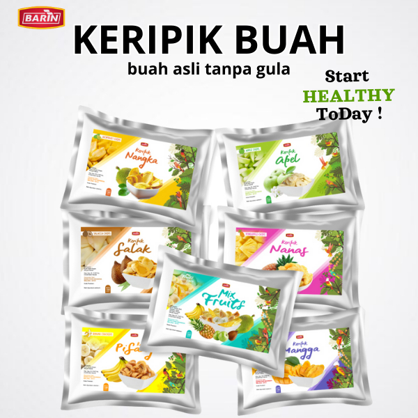 

Keripik Buah Premium Nangka Apel Nanas Salak Mangga Rambak Pisang 100g dan 50g Barin Food