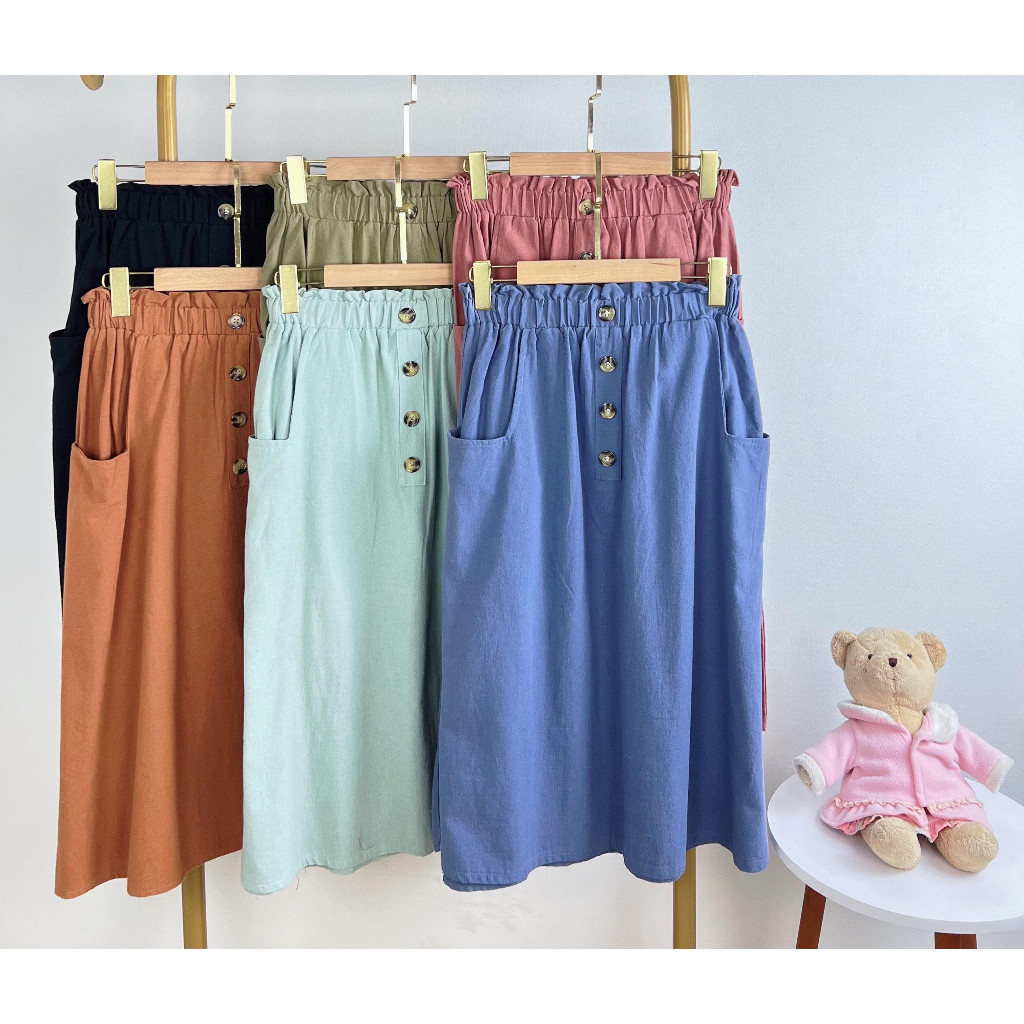 Rok Midi Jumbo / Linen Midi Skirt / Rok Bigsize A-Line