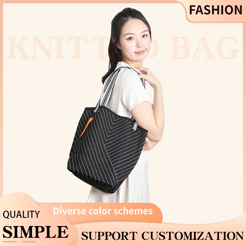 Knitted Tote Bag Jumbo Premium Tas Rajut Wanita Hand Bag Kerja Kuliah MOTIF GARIS - T219