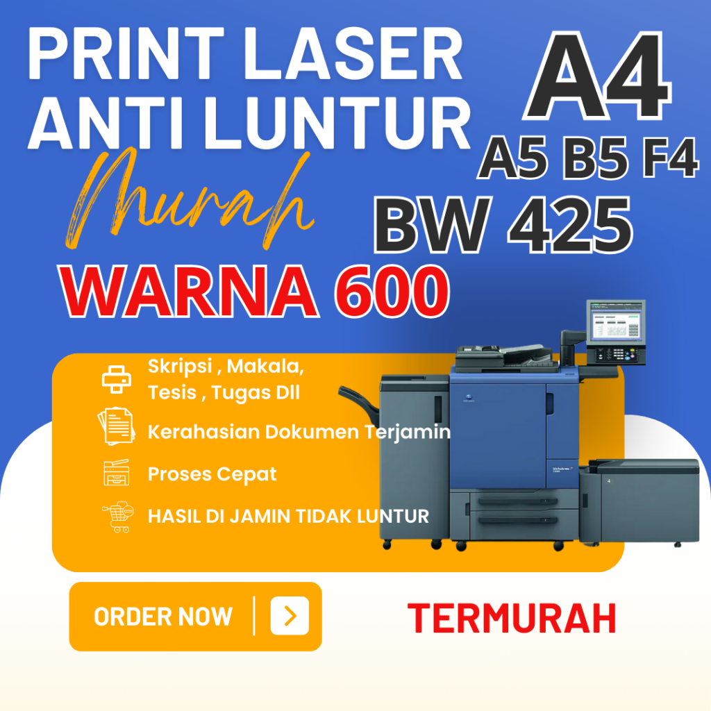 

Print laser Dokumen Murah Warna dan Hitam Putih BW 80 GRAM DEPOK / CETAK BUKU / MURAH / CEPAT / BERKUALITAS