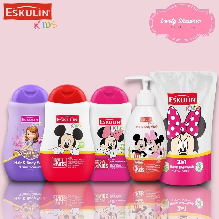 Eskulin Mickey Sofia Minnie Mouse Kids 2 in 1 Hair & Body Wash Shampo & Sabun Anak-anak Clean & Smoo