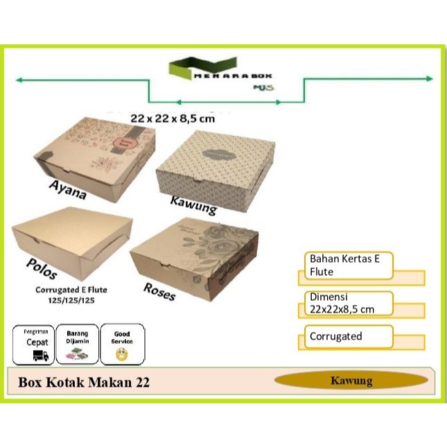 

Box Kotak Makan Kardus/Snack Bahan E Flute Motif Kawung