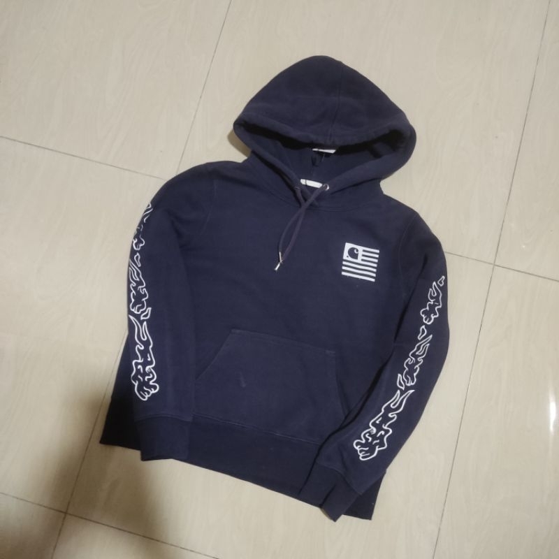 Hoodie carhartt state flame custom navy