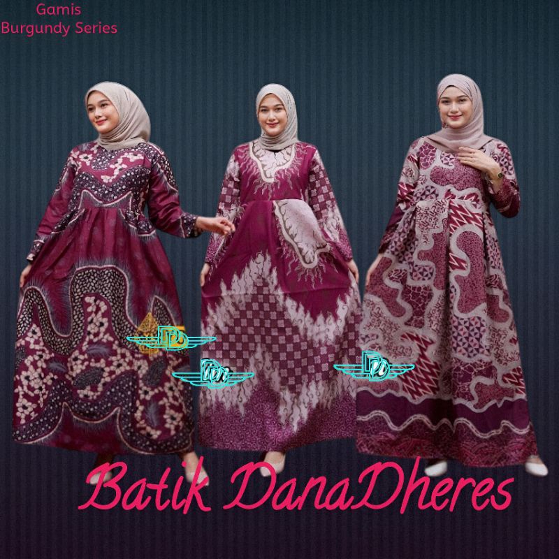 NEW GAMIS BATIK WANITA BURGUNDY MAROON MOTIF TERBARU SIZE STANDAR Dan JUMBO | BATIK GAMIS BURGUNDY M