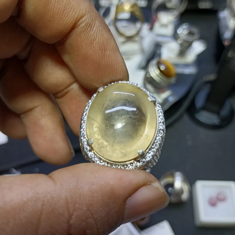 Batu Gambar Kecubung es untuk pria asli keren cakep indah include ikat ring perak