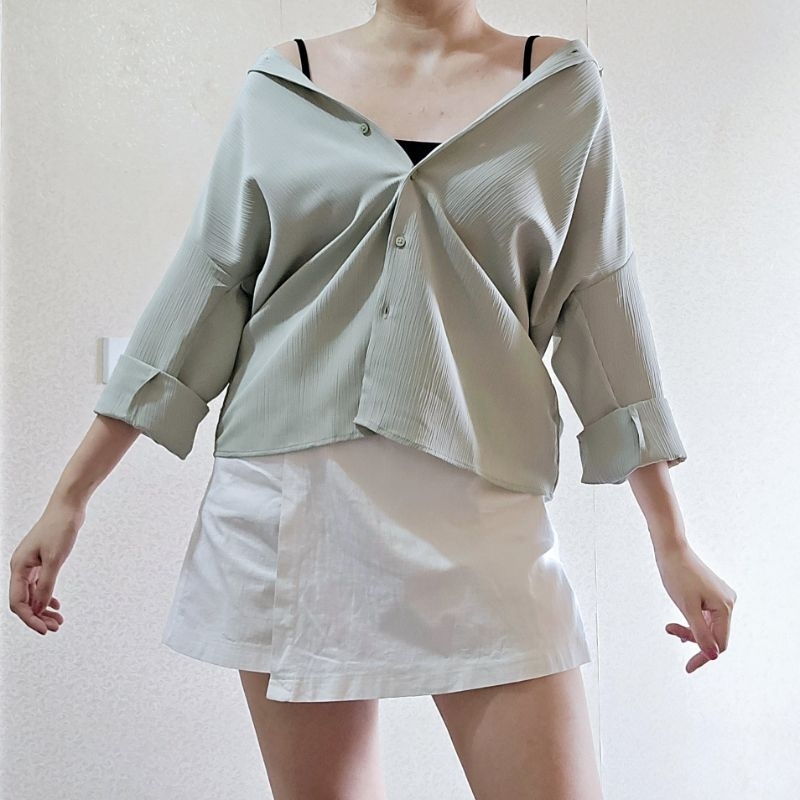 Blus Wanita Lengan Panjang kemeja kerja polos