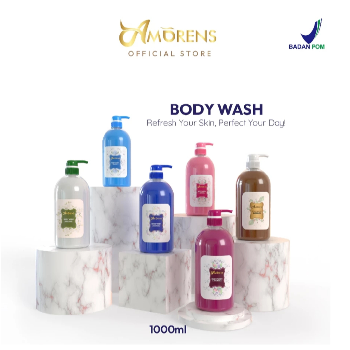 Amorens Body Wash BPOM 1000ml / Melembabkan & Menutrisi Kulit - Aroma Rose, Floral, Berry, Coffee