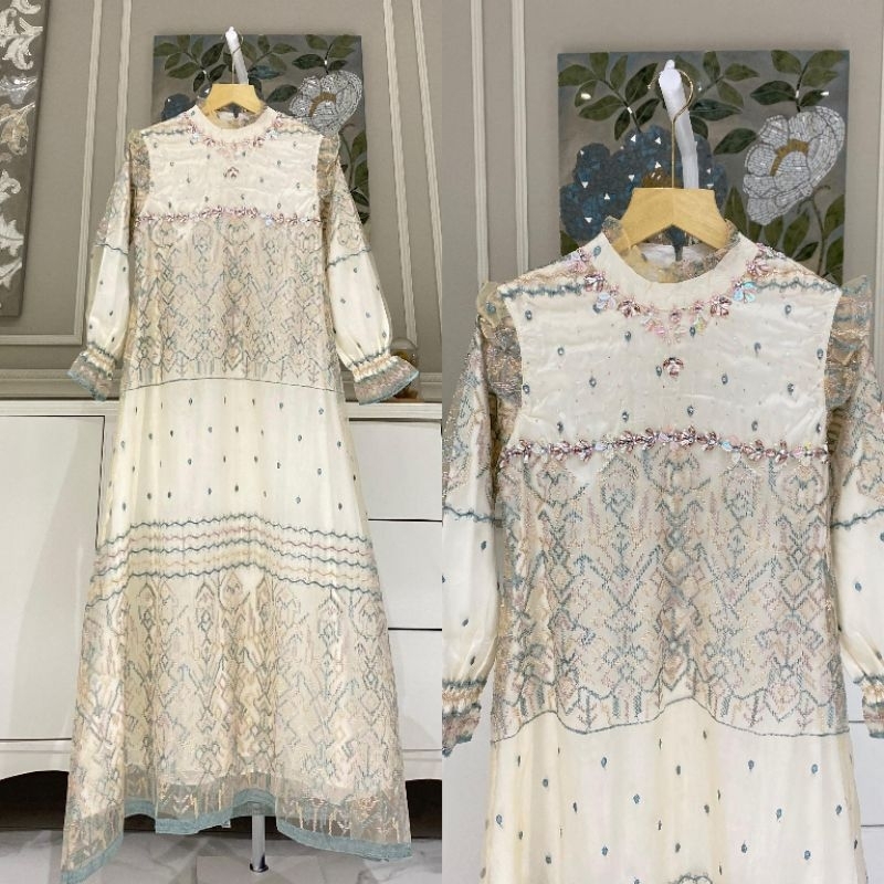 Gamis organza bordir + Fayet mix armanisilk rerliting belakang ori By Edness kayla