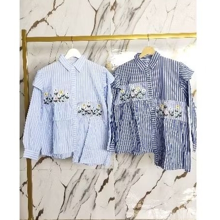 Blouse kemeja Wanita bunga salur korean style premium kekinian