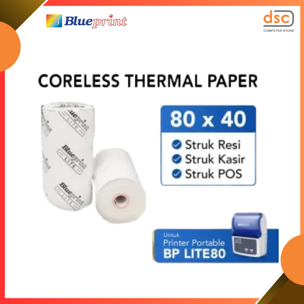 

Kertas Thermal Struk kasir POS & Resi BLUEPRINT Lite 80 x 40 , 80x40 mm - Satuan
