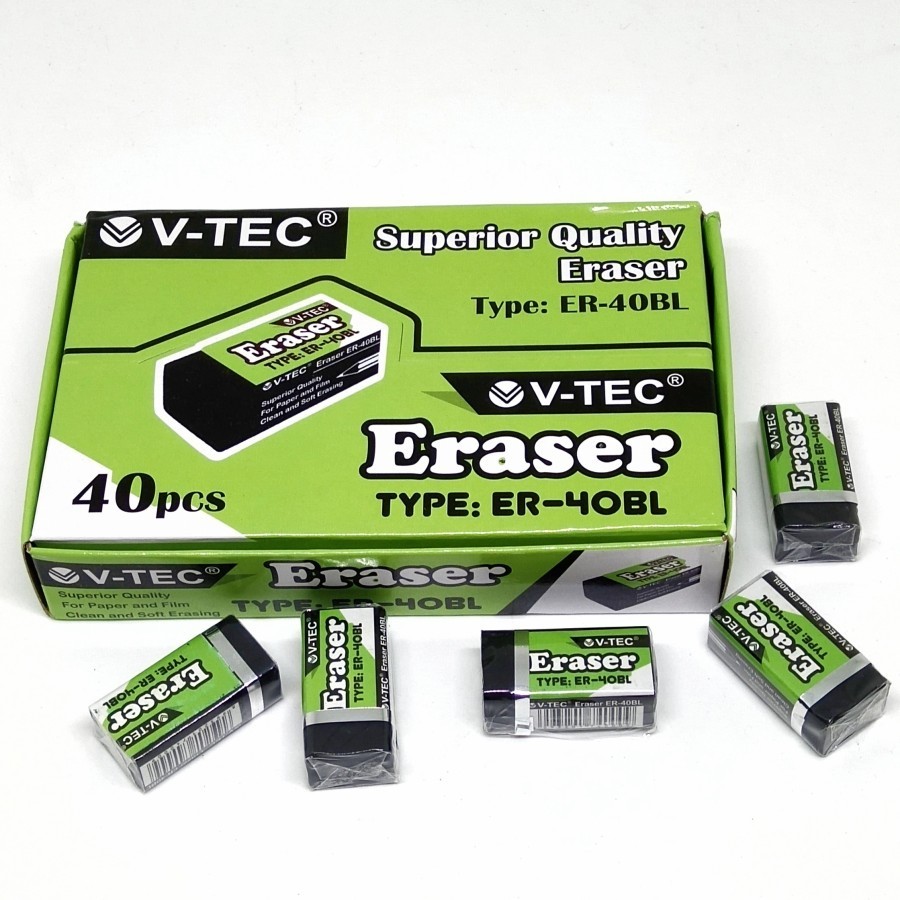 

PENGHAPUS PENSIL KECIL V TEC ERASER ER-40BL STIP PENCIL KARET HITAM ECERAN