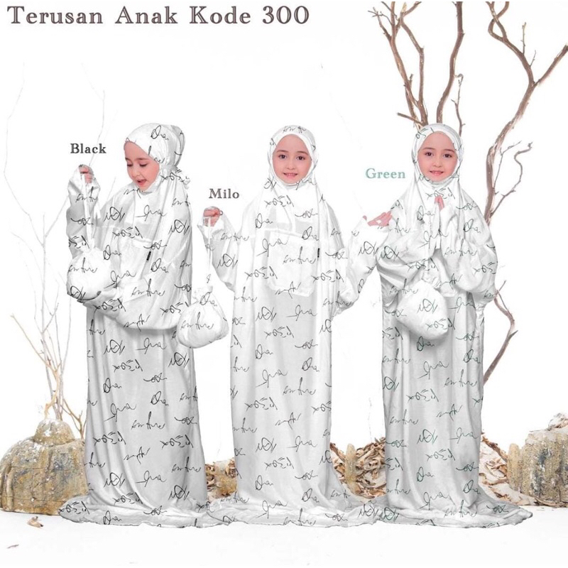 Mukena Terusan Terompah Mj, uk anak Bahan : Katun Rayon super