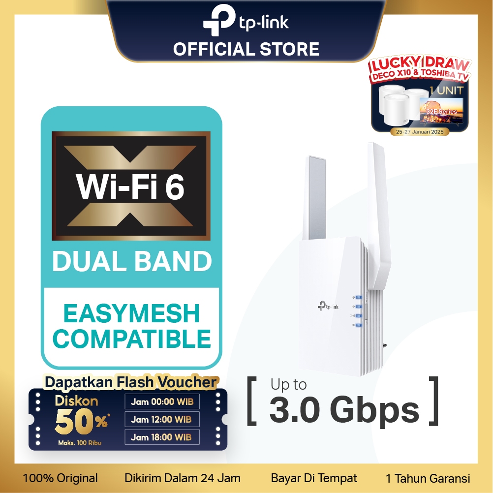 TP-Link RE705X RE605X RE505X WiFi 6 Extender Penguat Sinya Repeater Dual Band Mesh Access Point WPA3