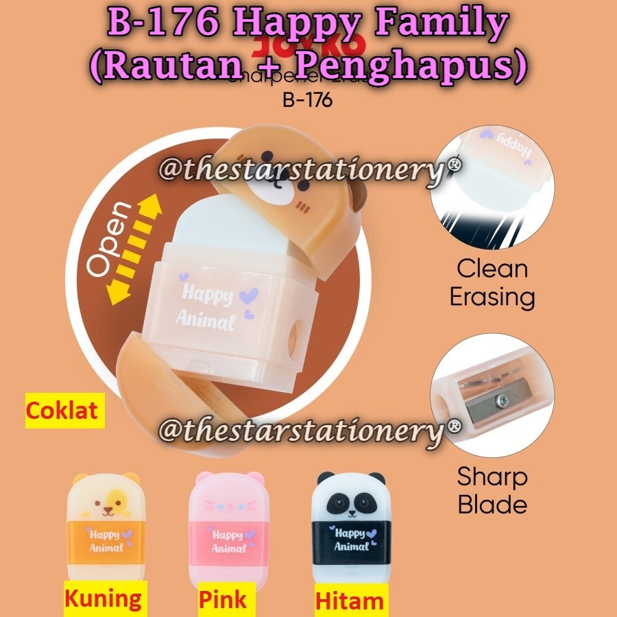 

(1 Biji) Rautan dan Penghapus JOYKO B-176 / Sharpener Eraser 2 in 1 Joyko B-176 (1 Biji)