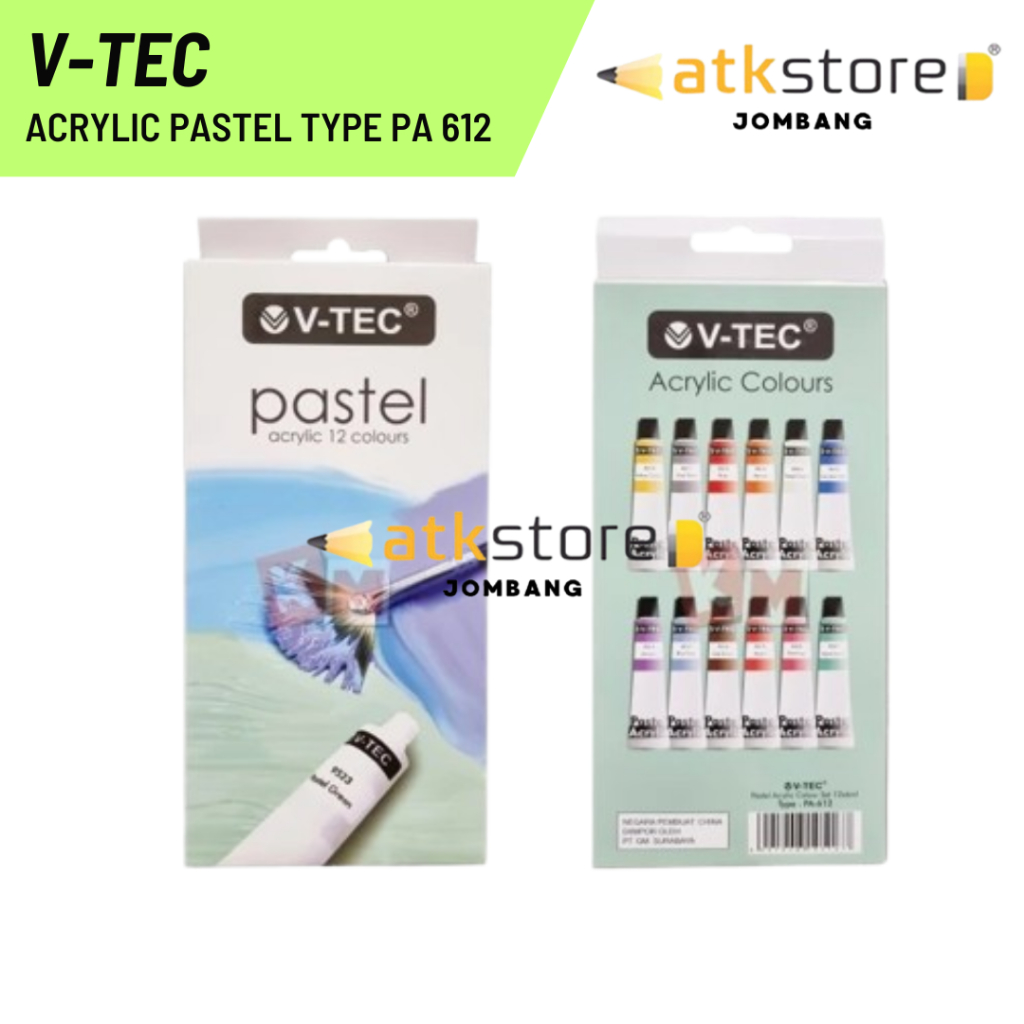 

V-TEC Acrylic Paint Cat Pastel Colours Type PA 612 6ml 12 Warna Cat Akrilik