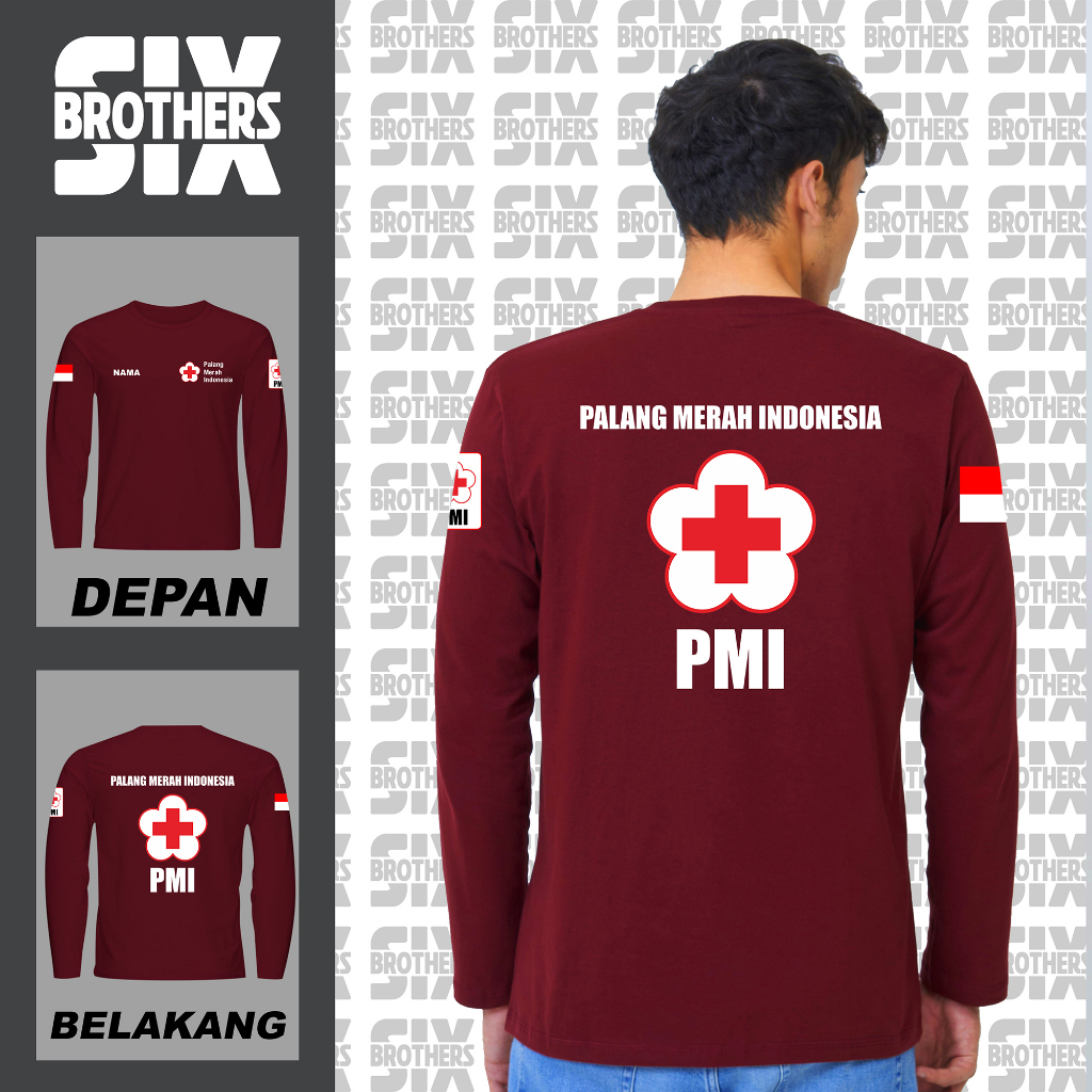 Kaos Lengan Panjang PMI PMR Custom NAMA ATAU NAMA SEKOLAH Kaos PMI Lengan Panjang Kaos Hari Palang M
