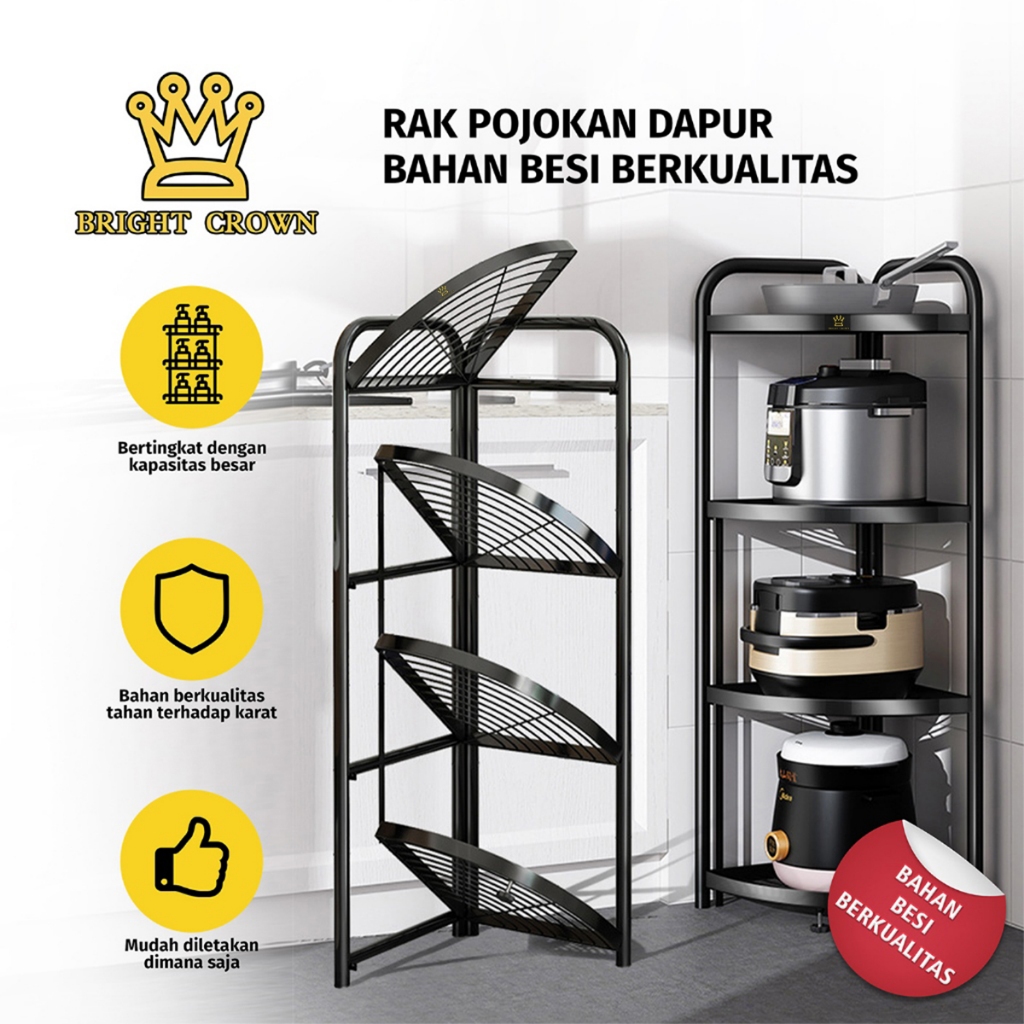 Bright Crown Rak Roda Dorong Dapur Sudut Serbaguna / Rak Troli Penyimpanan Dapur 3/4 Tingkat