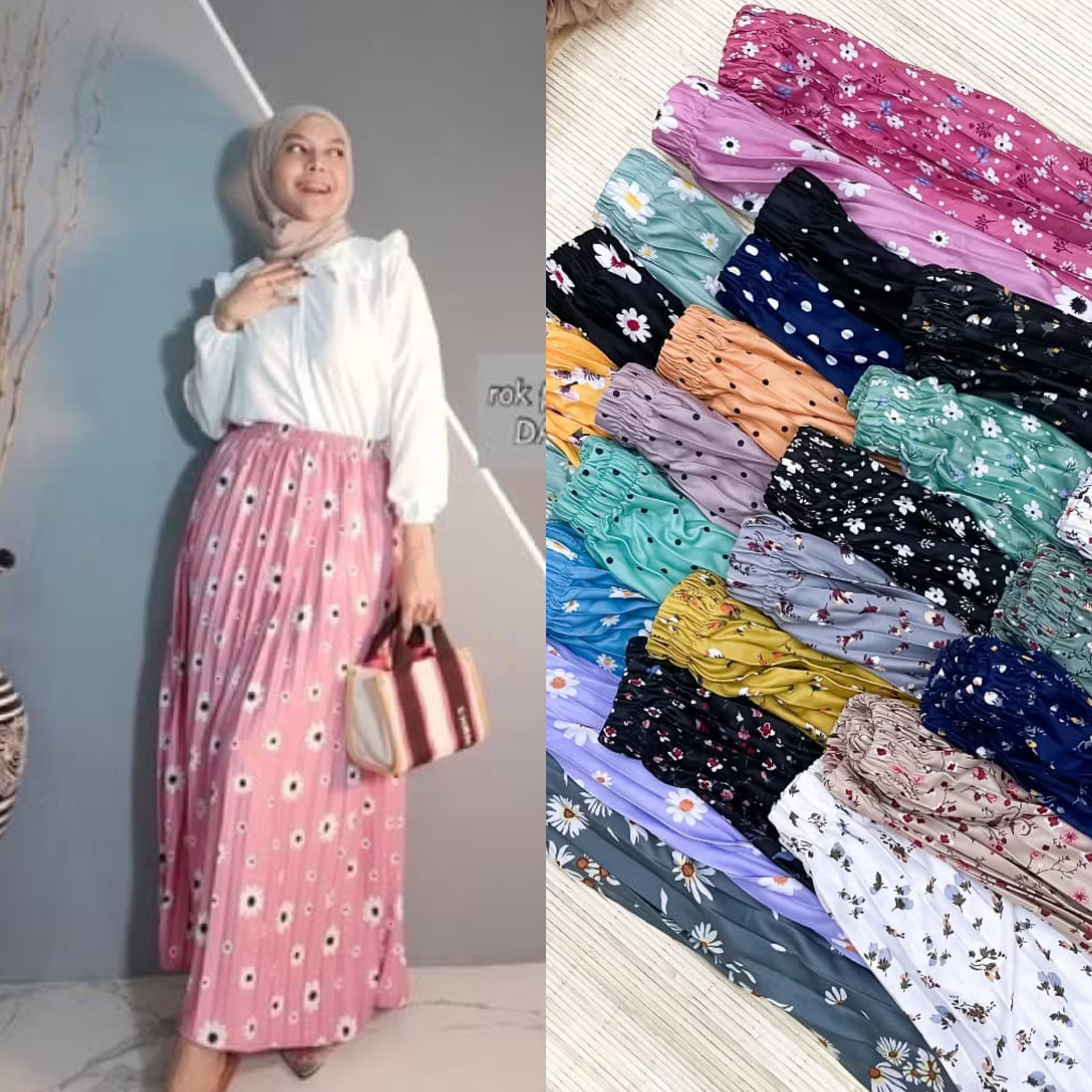 Rok Motif Plisket Premium/Rok Plisket Korea Look/Pleated Skirt Jumbo Panjang/Skirt Motif Cewek