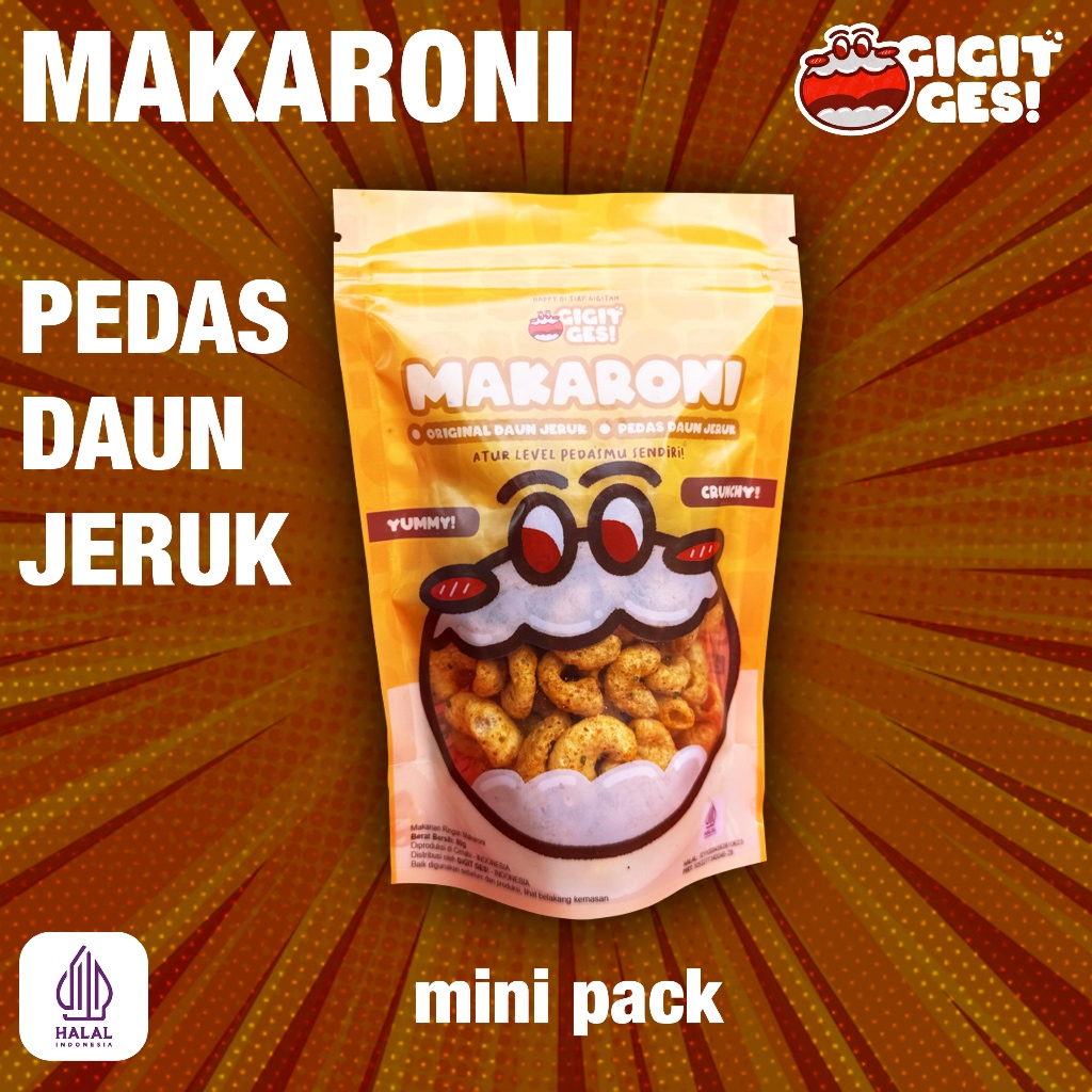 

Makaroni Mini Pack Rasa Pedas Daun Jeruk Renyah Gurih Kriuk Krispy Rempah Snack Cemilan GIGITGES