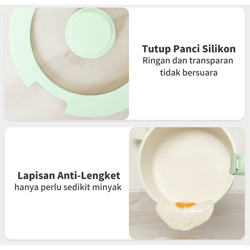 Panci Pegangan Dapat Lepas Pasang Warna Hijau Panci Set Rumah Tangga Anti-Lengket Set Panci Lengkap