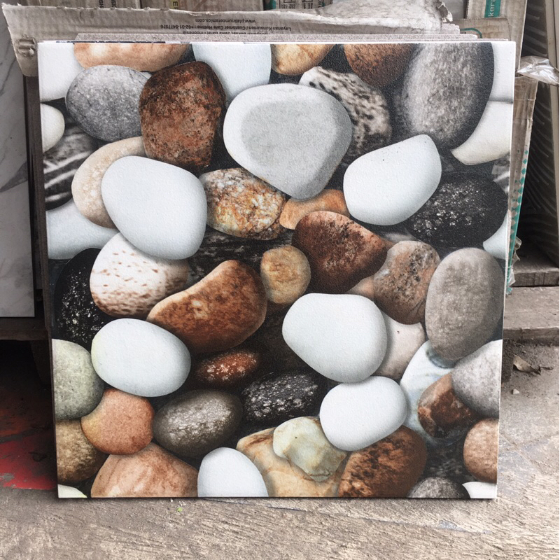 keramik lantai 40x40 teras garasi dapur balkon batu alam kerikil koral abu cream coklat minimals