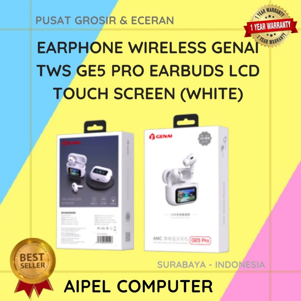 GE5PRO | EARPHONE WIRELESS GENAI TWS GE5 PRO EARBUDS LCD TOUCH SCREEN (WHITE)