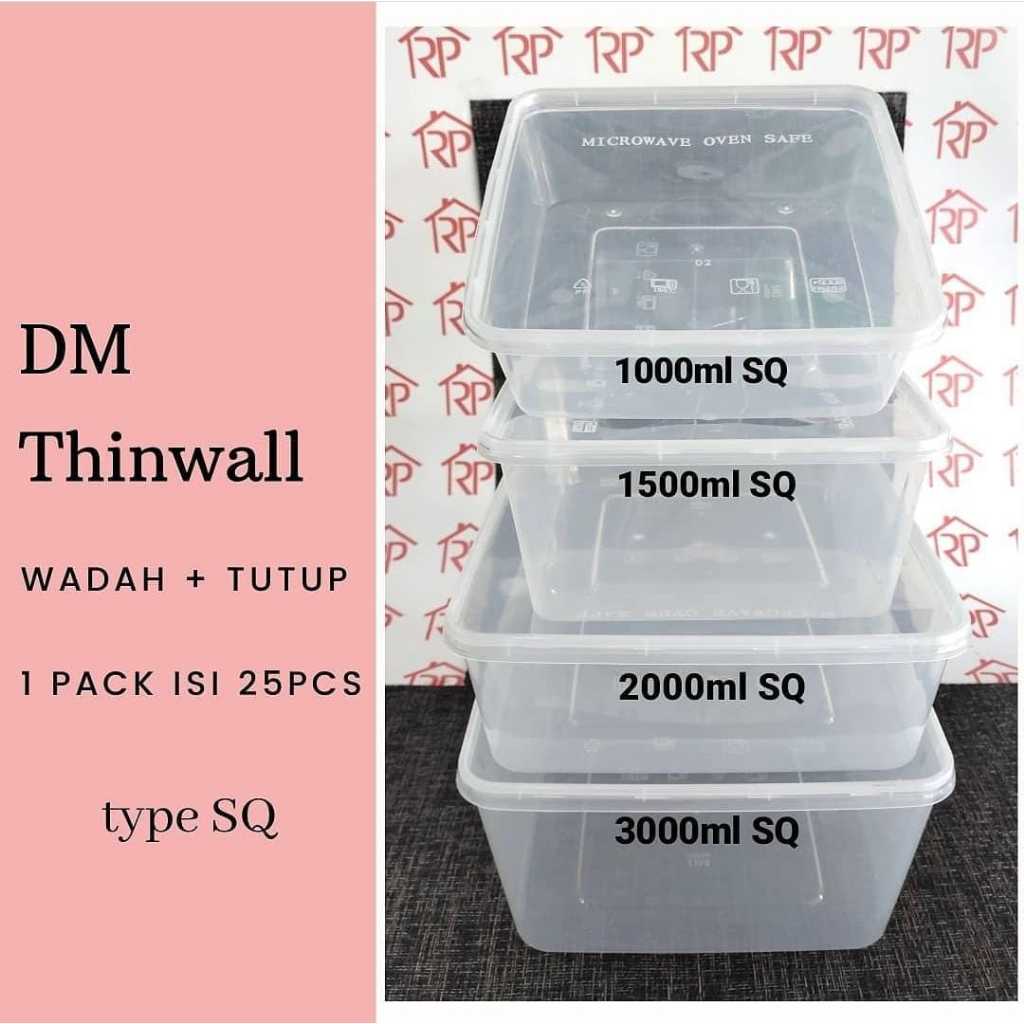 ( 3000 ml sq ISI 25 PCS ) THINWALL DM UK 3000 ML SQ - FOOD CONTAINER DM 3000 ML - THINWALL KOTAK UK 