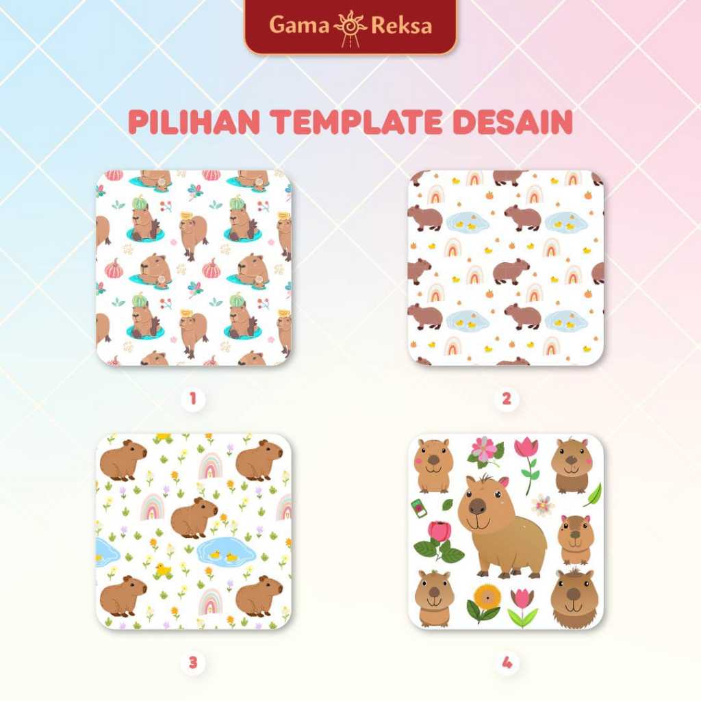 

Pilihan Design Tema CAPYBARA UV PRINT CUSTOM
