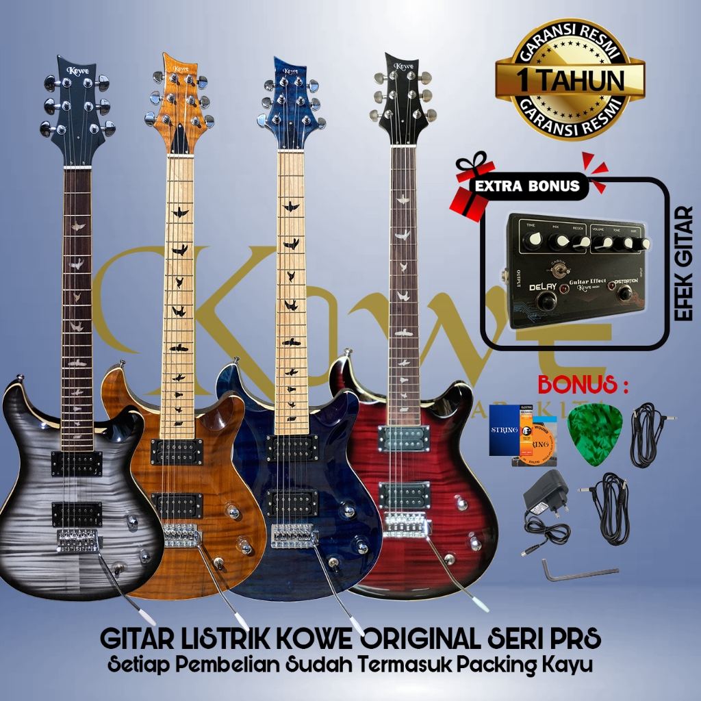 Gitar Listrik Original Merk Kowe Model K-PRS Bonus Efek DDC01 Delay, Distorsi dan Cabsim