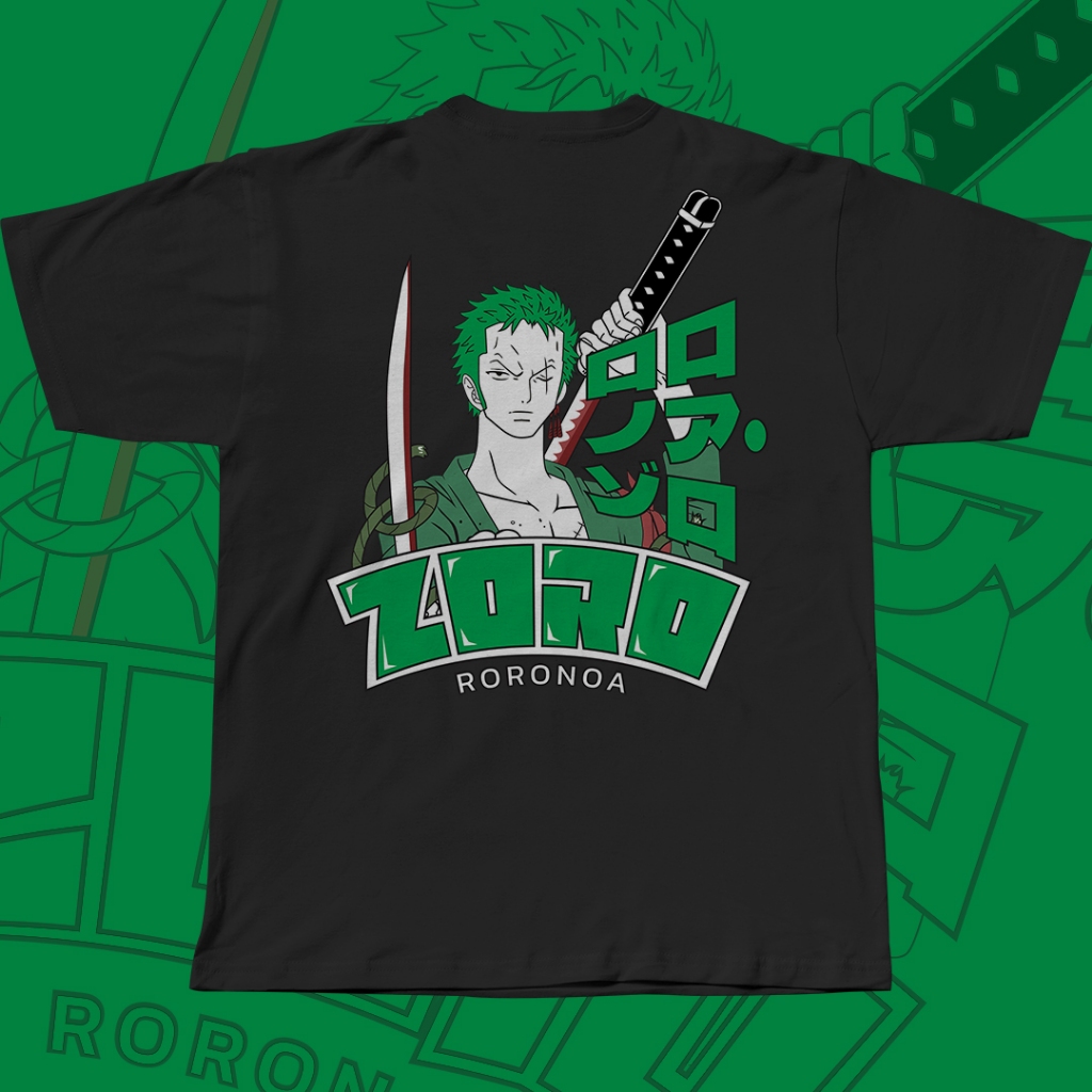 ZORO - Kaos Anime One Piece Zoro Hitam Putih T-shirt Unisex 24s