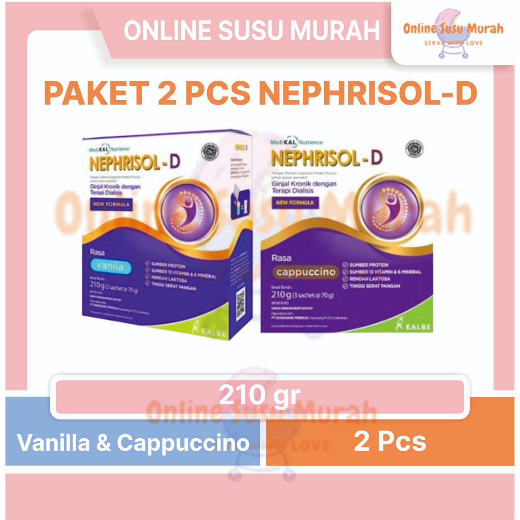 

NEPHRISOL - D VANILA CAPUCINNO PAKET 2 KOTAK 210 GR NEPHRISOL-D 210GR SSKD