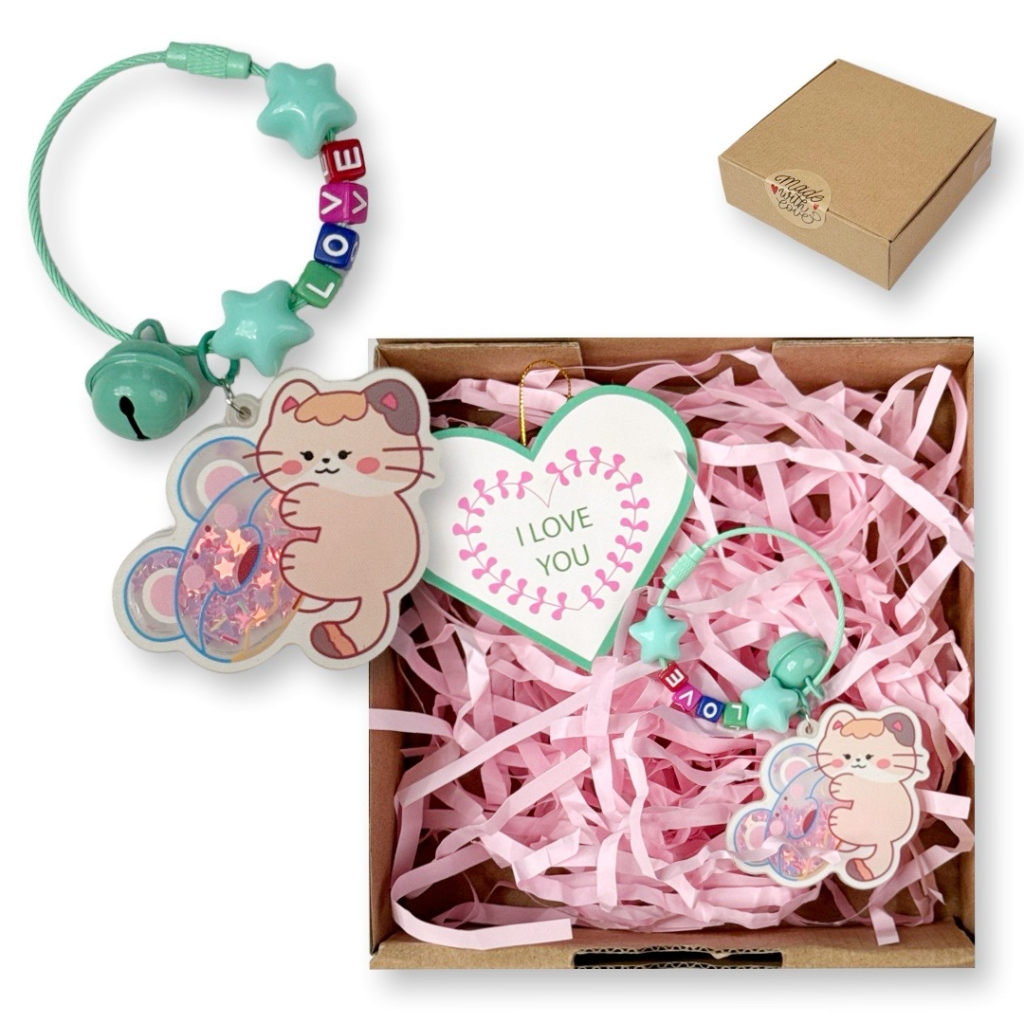 

Hampers Kado Hadiah Valentine Gantungan Kunci Custom Nama Kucing Glitter