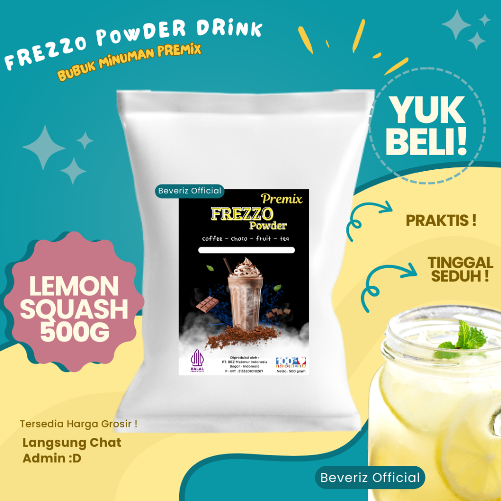 

BEVERIZ Frezzo Bubuk Minuman Rasa Lemon Squash | Boba Powder Drink 500gram {Bisa COD} {tersedia harga grosir}