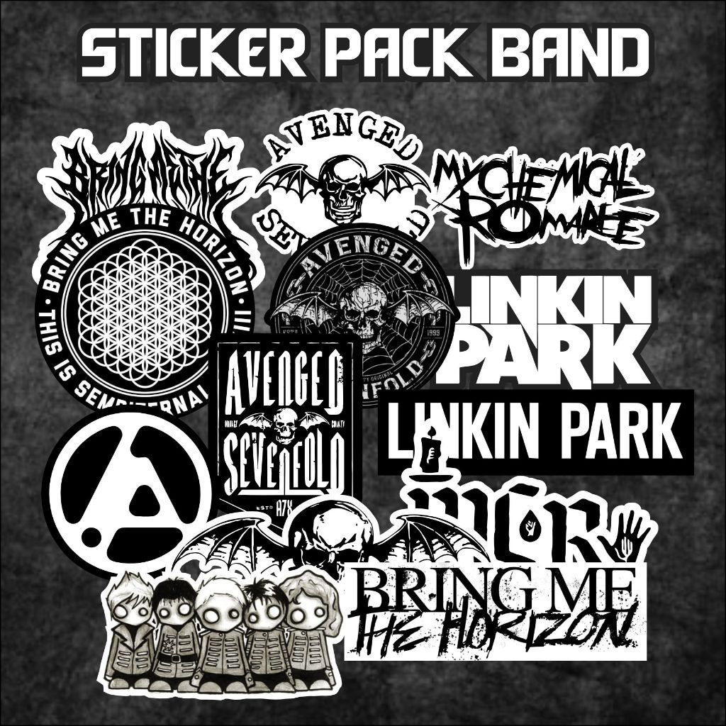 

Stiker Band Rock A7X-BMTH-MCR-LP Tahan Air Sticker Metal Helm Gitar Laptop hp