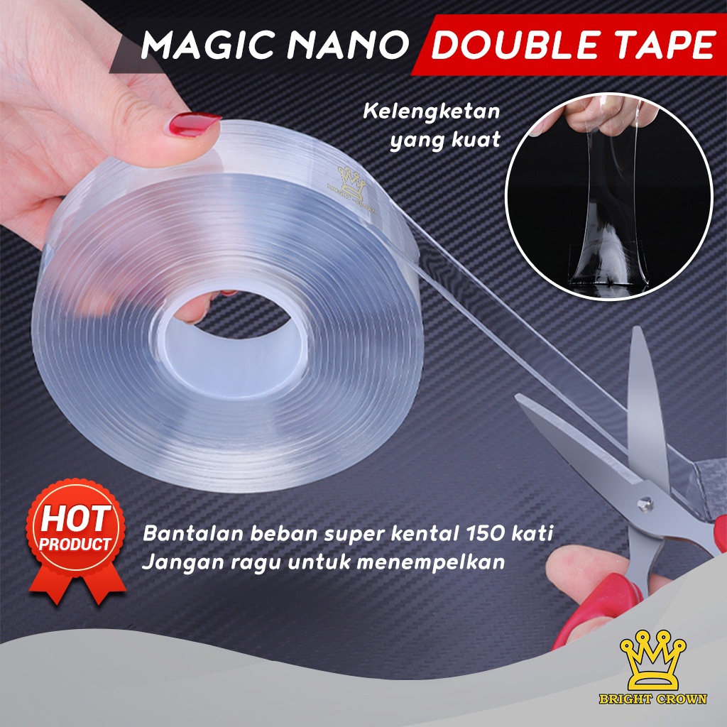Bright Crown Nano  Double Tape / Double Tape / Selotip Isolasi Bening Multifungsi 3 UKURAN