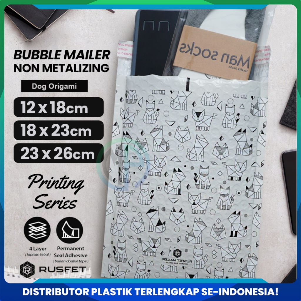 Amplop Bubble Mailer Rusfet Motif Dog Origami /Amplop Bubble Packing Murah Varian Dog Origami ecer