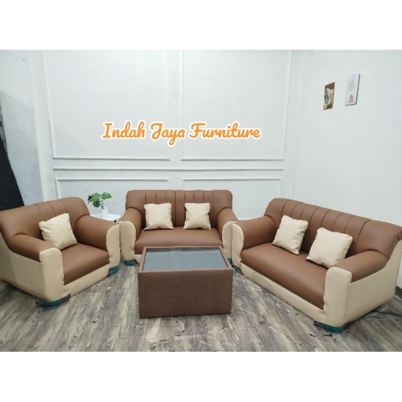 Sofa 221 + Meja Kolam Bahan Kulit/Kalep Warna Kombi