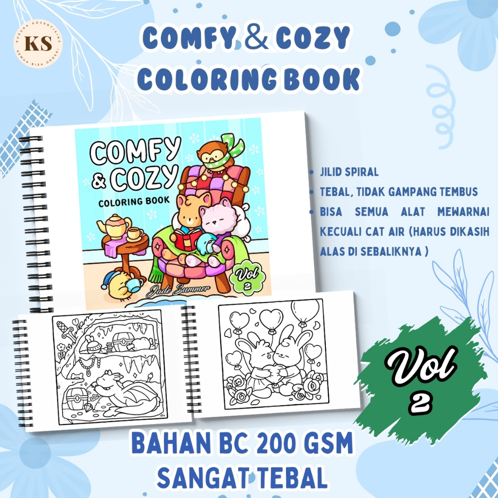 

COMFY & COZY VOL 2 Coloring Book Healing Hobby For Adults And Kids Buku Mewarnai Kertas Tebal