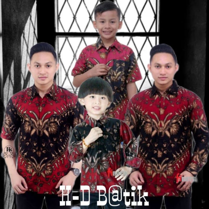 Batik Couple pasangan Ayah dan Anak Motif keris Merah
