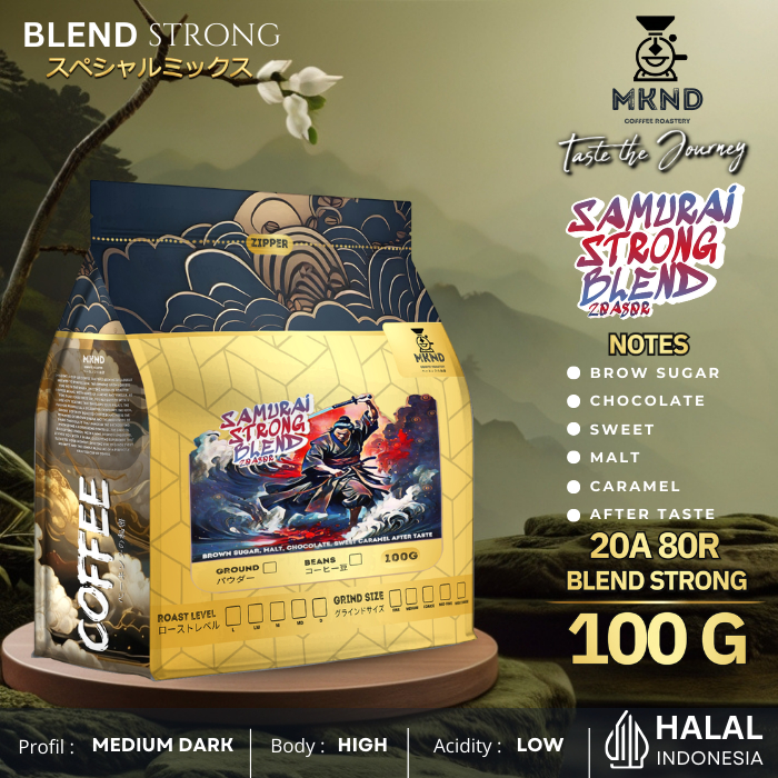 

MKND COFFEE ROASTERY - Samurai Strong Blend 100gr Arabika 20% Robusta 80% | Cappuccino | Medium Dark | Espersso | Tubruk Kopi Biji Kopi 100% Grade 1