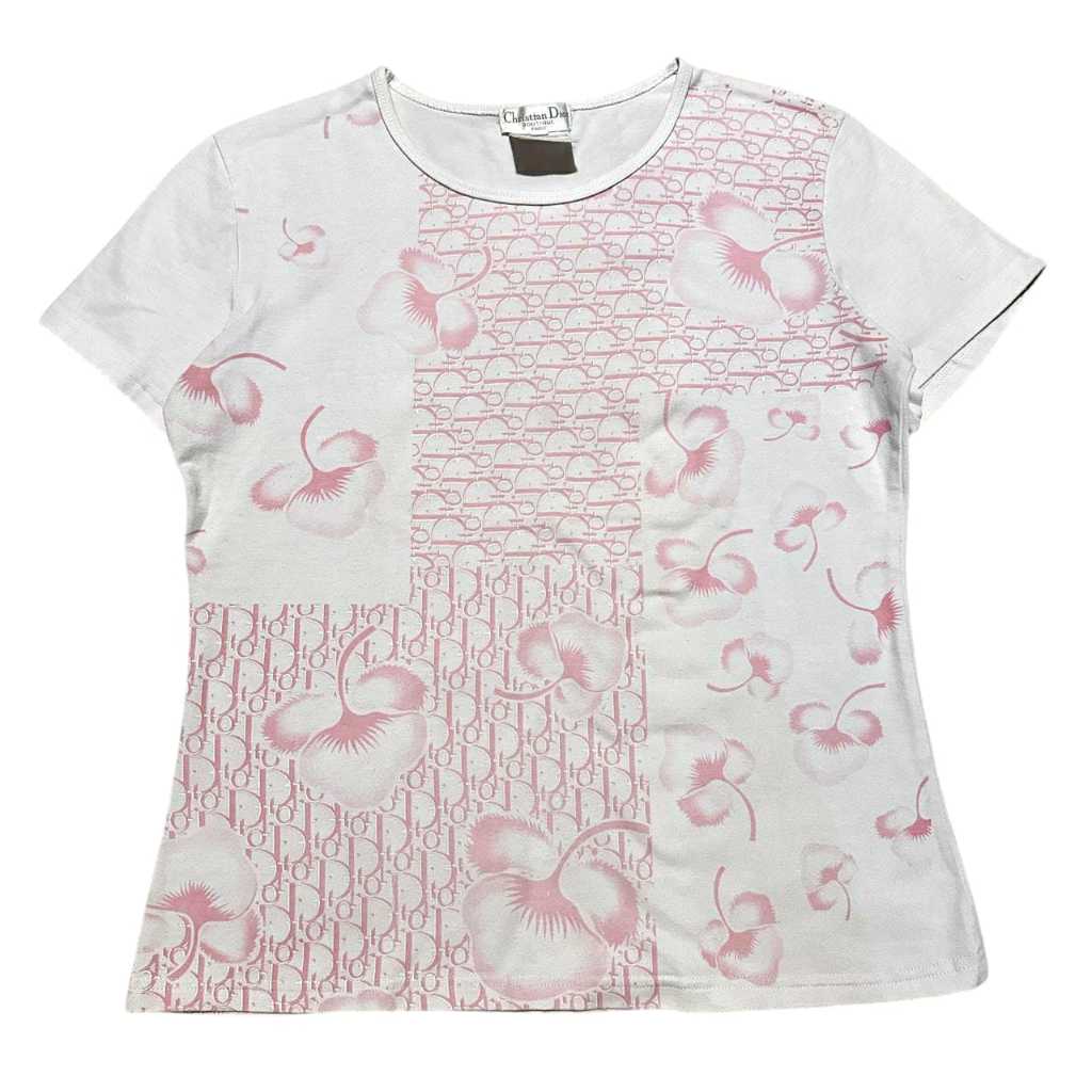 Christian Dior Vintage Floral Pink Monogram Cherry Blossom PatternShirt | soft emboss kaos baju atas