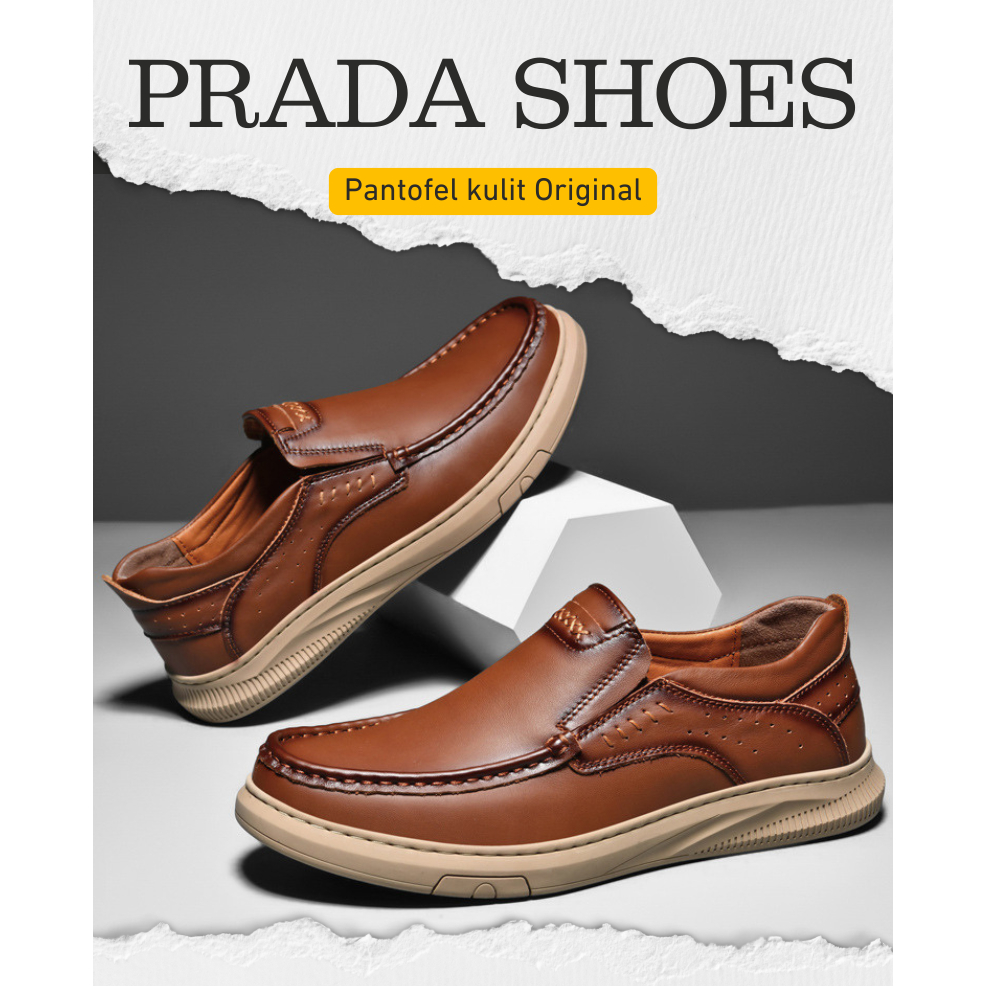 Sepatu Pantofel Kulit Prada Loafers sepatu formal premium