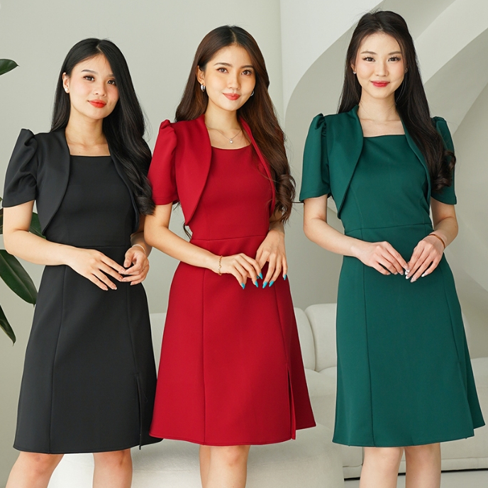 Jennifer Dress Midi | Dress wanita lengan pendek formal Arez collection